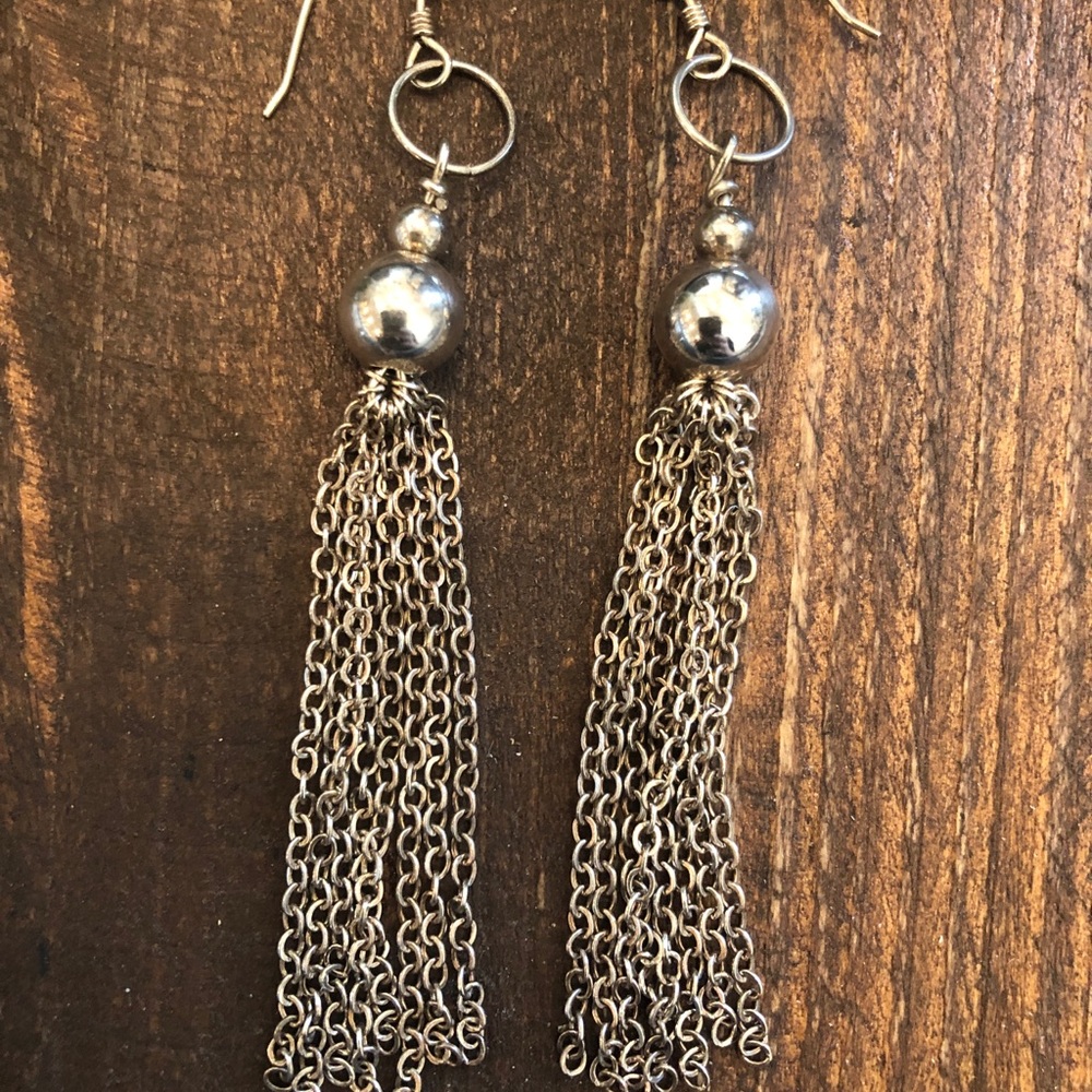 Silver chain drop earrings - Picture 2 of 2